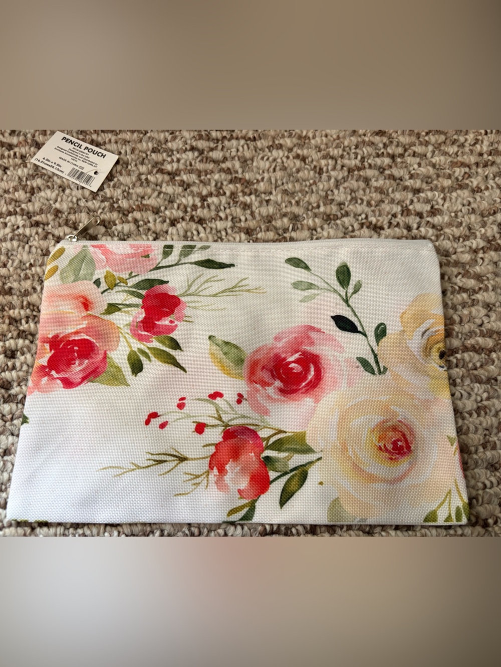 Floral Canvas Zip Pouch - Pink & Cream Roses